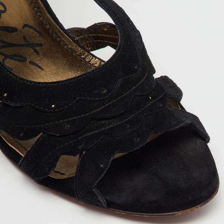 Pre Owned Lanvin Black Suede Slingback Wedge Sandals Size 40