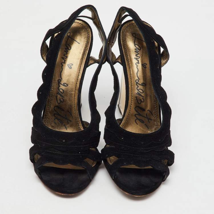 Pre Owned Lanvin Black Suede Slingback Wedge Sandals Size 40