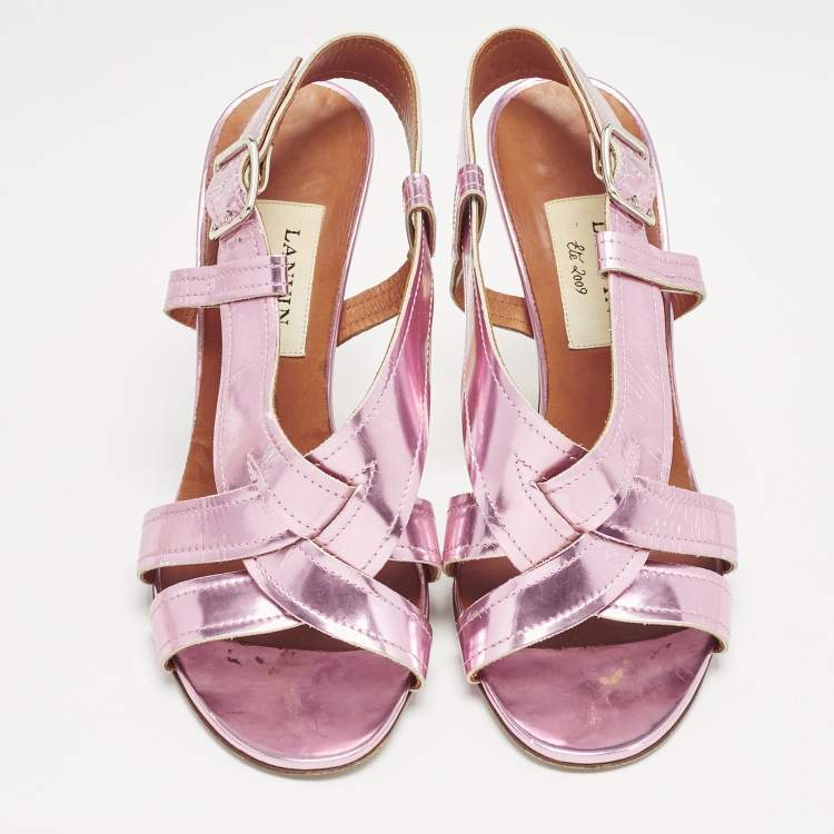 Pre Owned Lanvin Pink Leather Ankle Strap Sandals Size 38.5