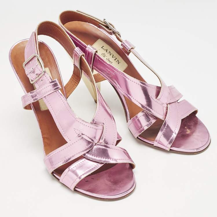 Pre Owned Lanvin Pink Leather Ankle Strap Sandals Size 38.5