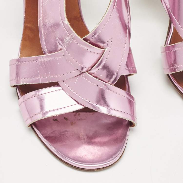 Pre Owned Lanvin Pink Leather Ankle Strap Sandals Size 38.5