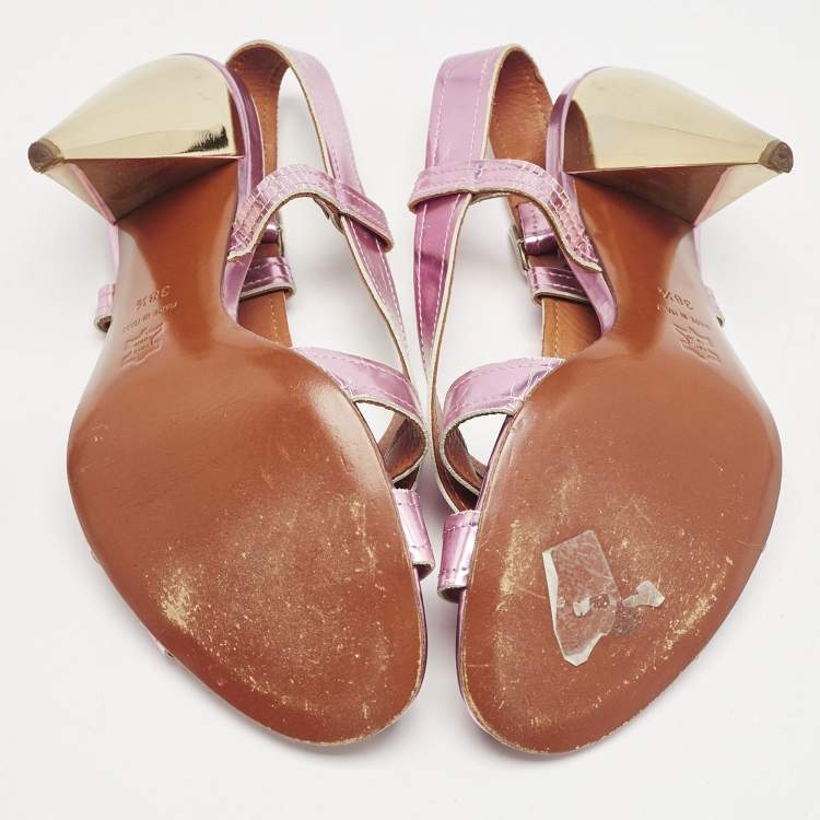 Pre Owned Lanvin Pink Leather Ankle Strap Sandals Size 38.5