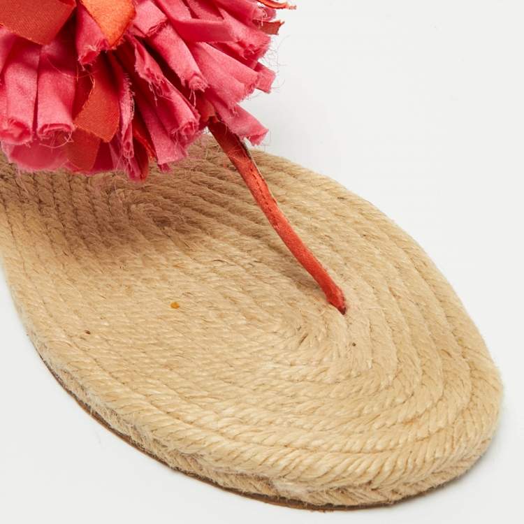 Pre Owned Lanvin Pink Satin Flower Bow Thong Espadrille Flat Sandals Size 39