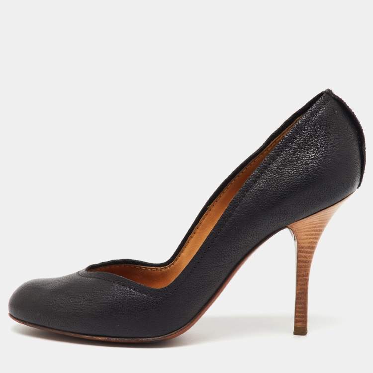 Pre Owned Lanvin Black Leather Round Toe Pumps Size 40
