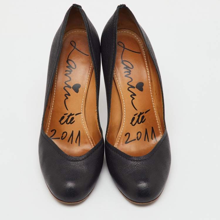 Pre Owned Lanvin Black Leather Round Toe Pumps Size 40