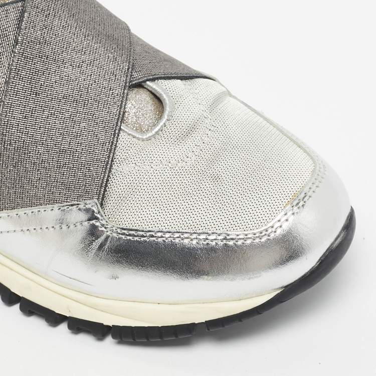 Pre Owned Lanvin Silver Leather and Fabric Cloth Trainer Sneakers Size 38