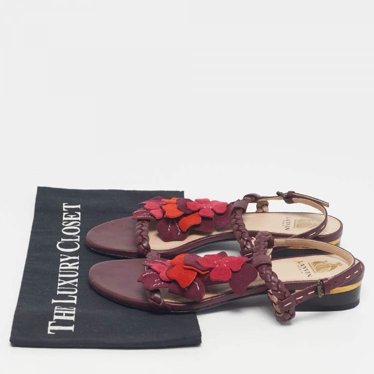 Pre Owned Lanvin Burgundy Leather and Suede Ankle Strap Sandals Size 37