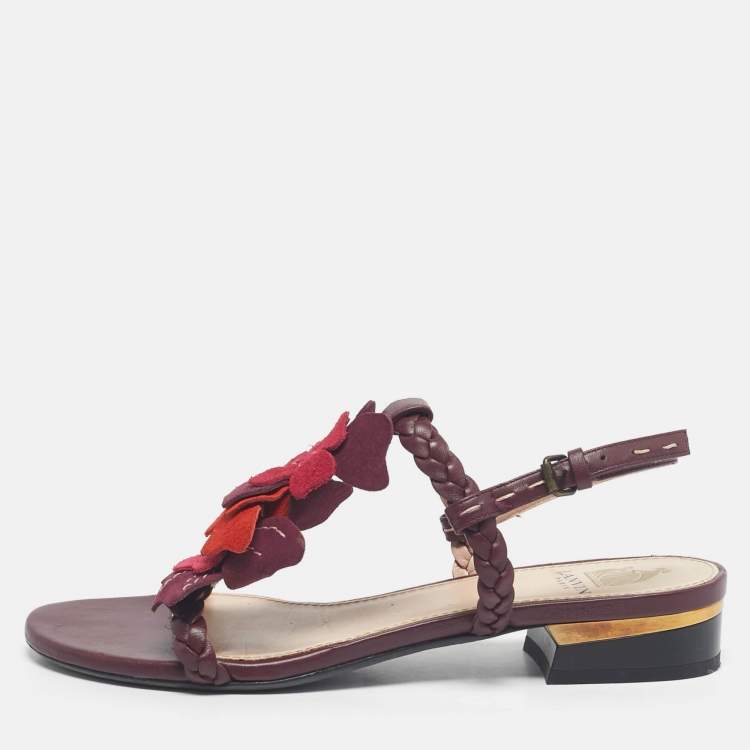 Pre Owned Lanvin Burgundy Leather and Suede Ankle Strap Sandals Size 37