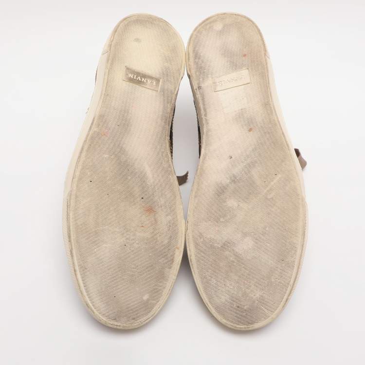 Pre Owned Lanvin Gold Quilted Leather Crystal Embellished Low Top Sneakers Size 40