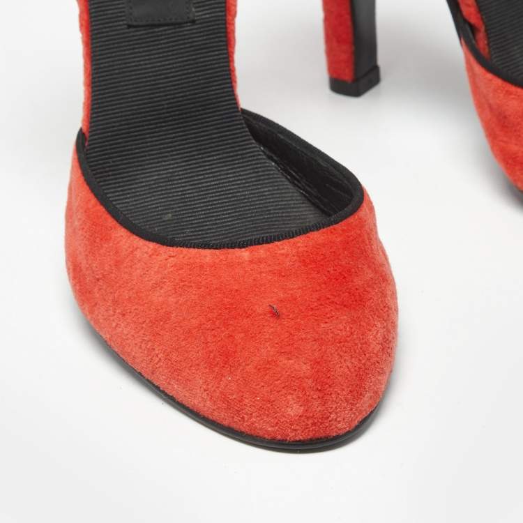 Pre Owned Lanvin Red Velvet Round Toe D'orsay Pumps Size 40