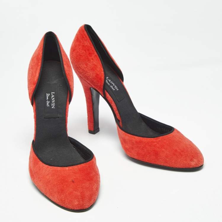 Pre Owned Lanvin Red Velvet Round Toe D'orsay Pumps Size 40