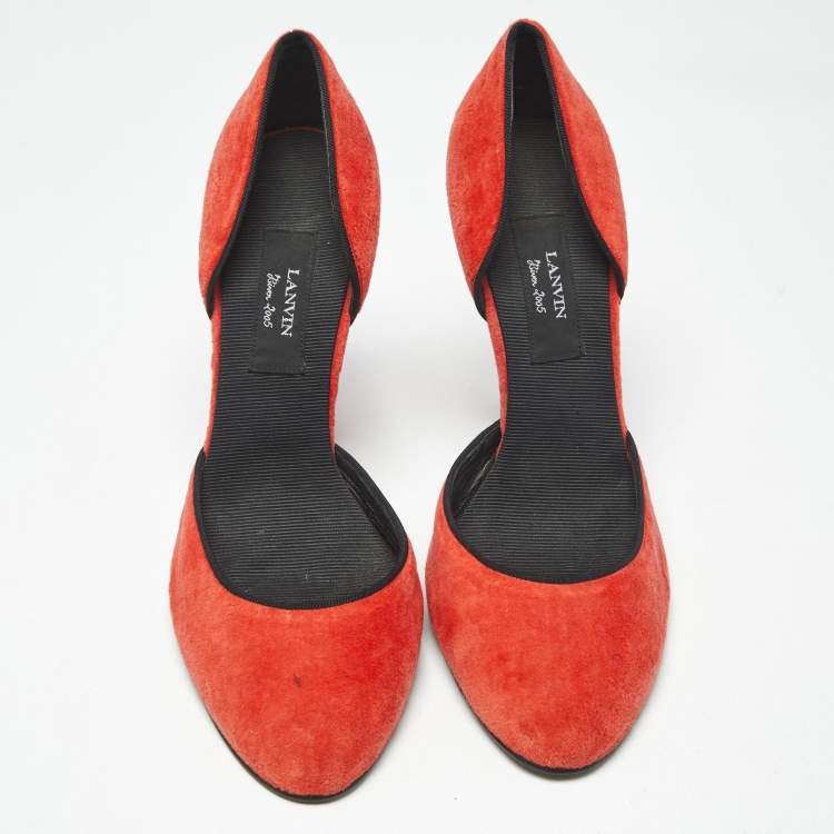 Pre Owned Lanvin Red Velvet Round Toe D'orsay Pumps Size 40