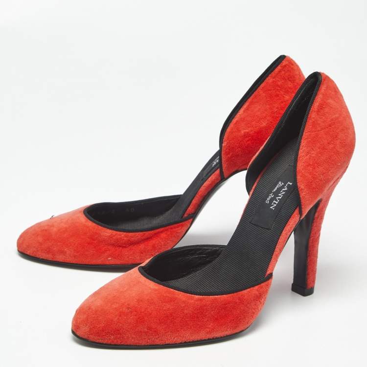 Pre Owned Lanvin Red Velvet Round Toe D'orsay Pumps Size 40