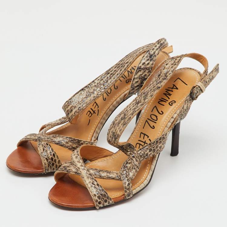 Pre Owned Lanvin Multicolor Python Leather Strappy Slingback Sandals Size 38