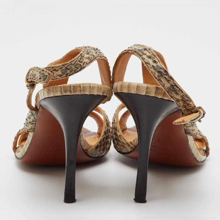 Pre Owned Lanvin Multicolor Python Leather Strappy Slingback Sandals Size 38