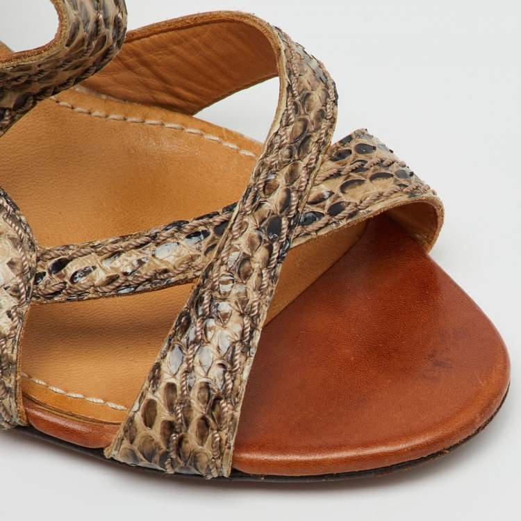 Pre Owned Lanvin Multicolor Python Leather Strappy Slingback Sandals Size 38