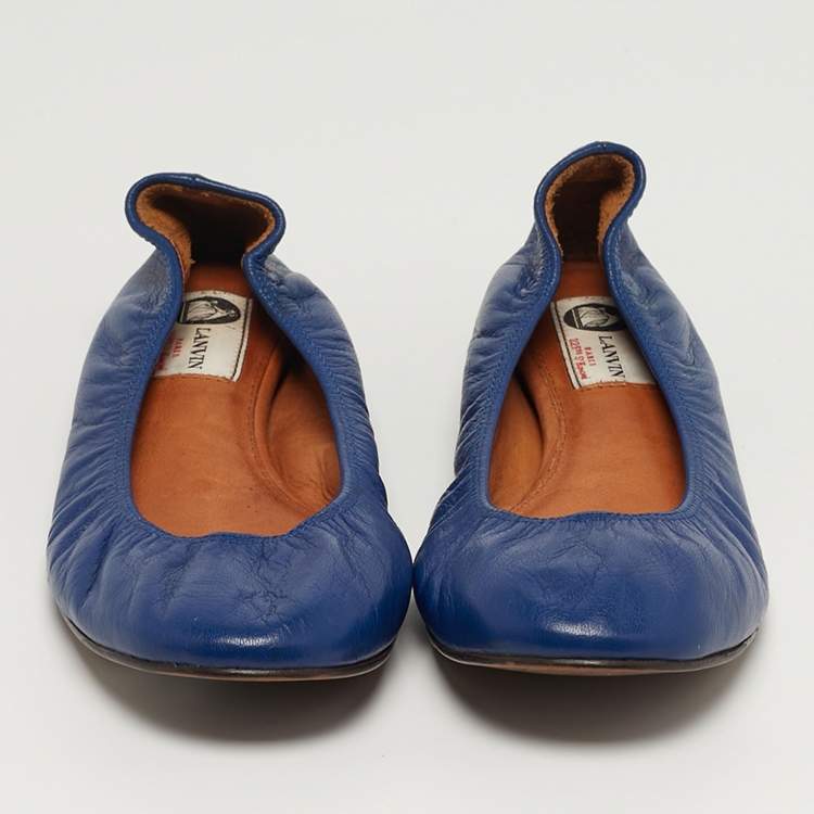 Pre Owned Lanvin Size 39.5 Blue Leather Ballet Flats