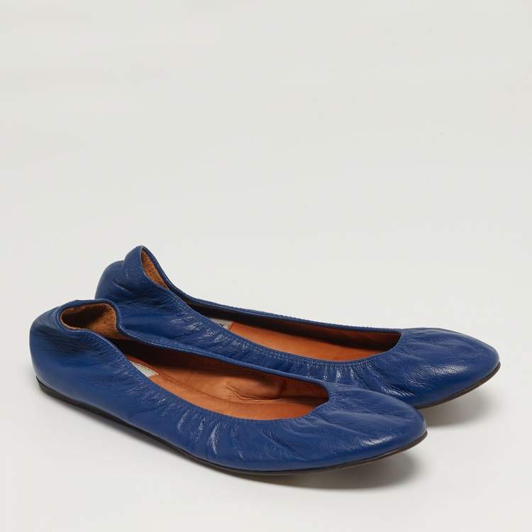 Pre Owned Lanvin Size 39.5 Blue Leather Ballet Flats