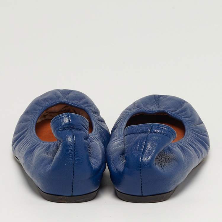 Pre Owned Lanvin Size 39.5 Blue Leather Ballet Flats
