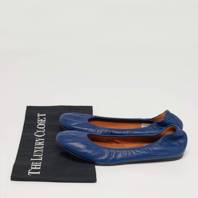 Pre Owned Lanvin Size 39.5 Blue Leather Ballet Flats