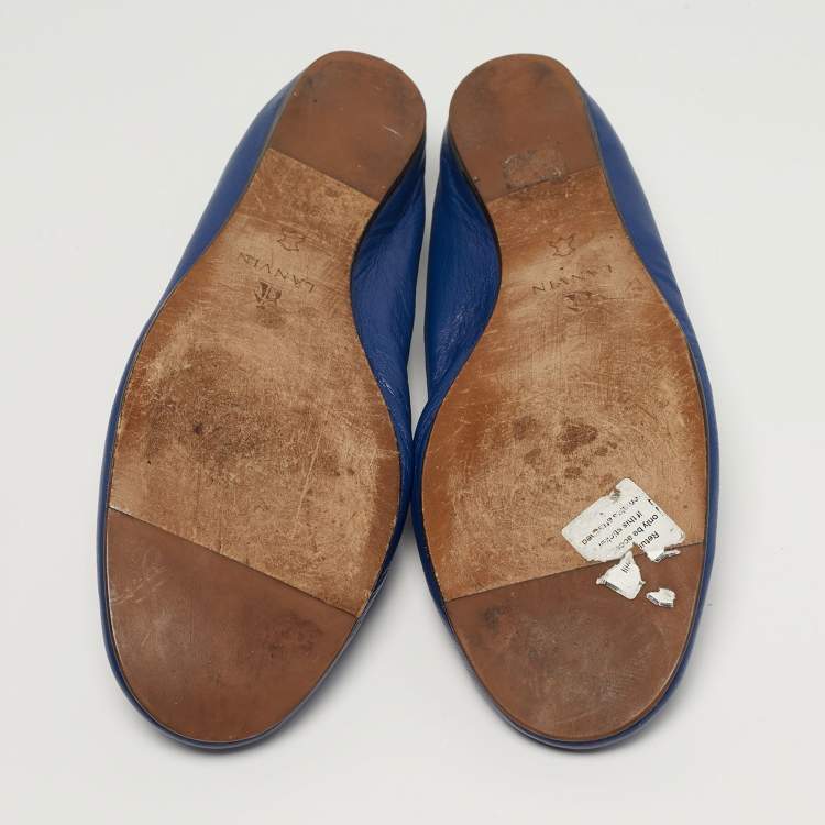 Pre Owned Lanvin Size 39.5 Blue Leather Ballet Flats