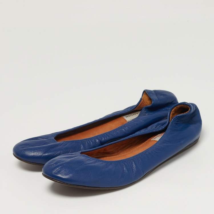 Pre Owned Lanvin Size 39.5 Blue Leather Ballet Flats