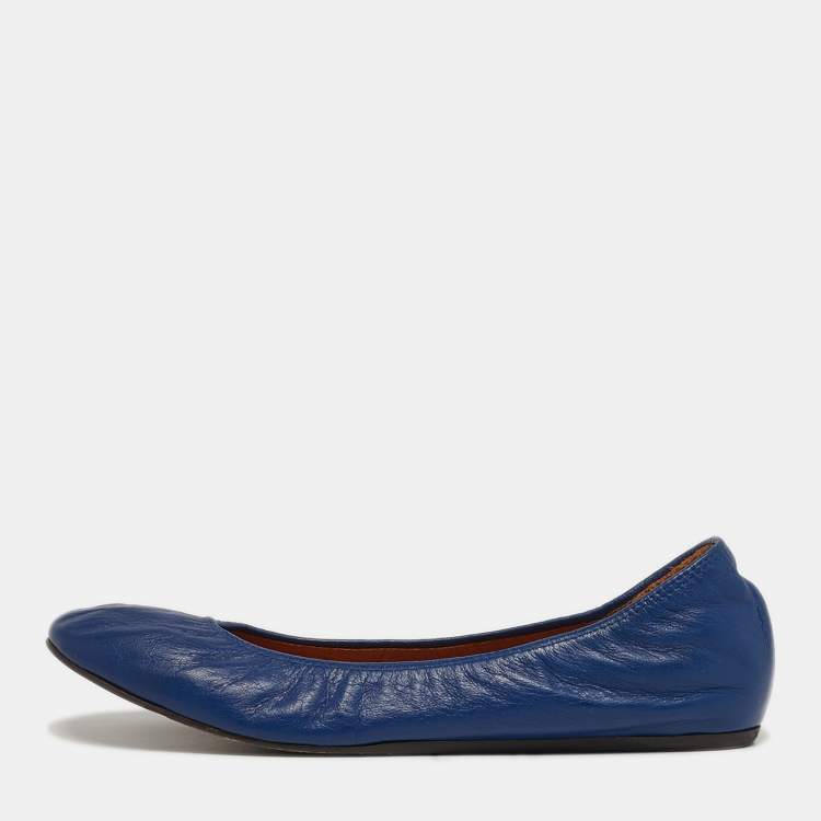 Pre Owned Lanvin Size 39.5 Blue Leather Ballet Flats