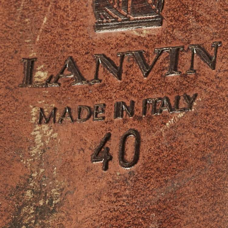 Pre Owned Lanvin Size 40 Brown Patent Leather Grosgrain Bow Peep Toe Pumps