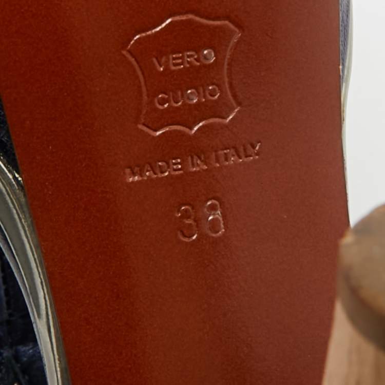 Pre Owned Lanvin Size 38 Navy Blue Leather Ankle Strap Sandals