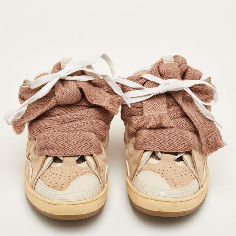 Pre Owned Lanvin Curb Size 37 Beige/Cream Fabric and Nubuck Leather Low Top Sneakers