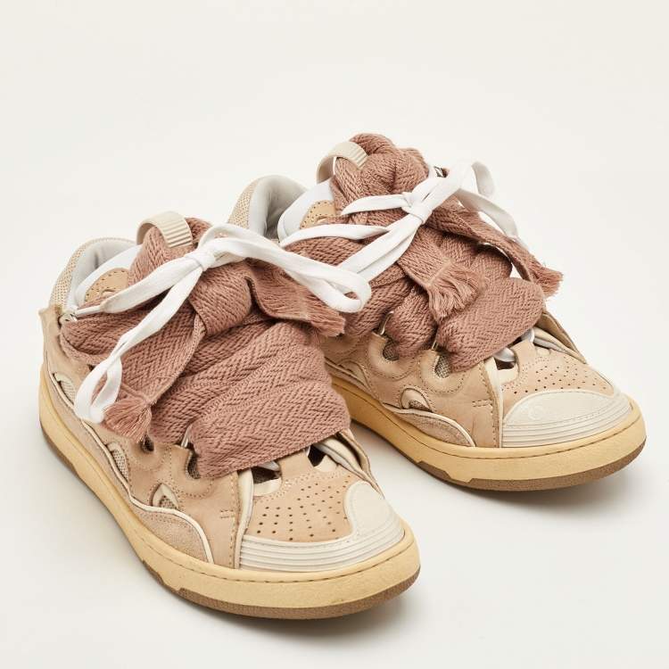 Pre Owned Lanvin Curb Size 37 Beige/Cream Fabric and Nubuck Leather Low Top Sneakers