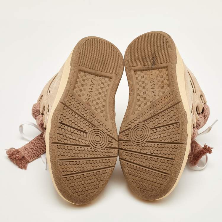 Pre Owned Lanvin Curb Size 37 Beige/Cream Fabric and Nubuck Leather Low Top Sneakers