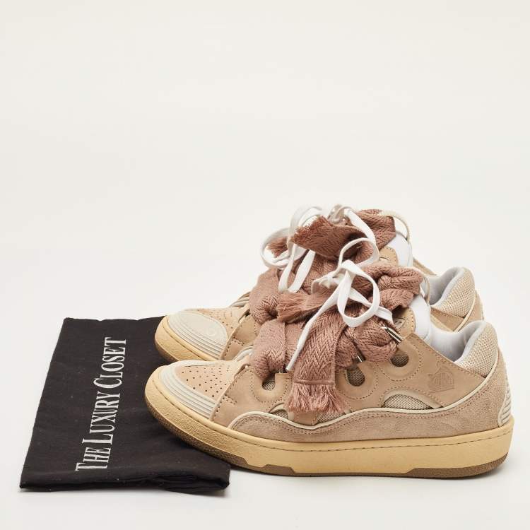 Pre Owned Lanvin Curb Size 37 Beige/Cream Fabric and Nubuck Leather Low Top Sneakers