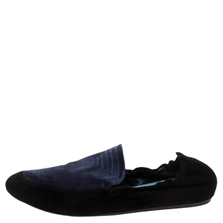 Pre Owned Lanvin Black Suede Leather And Blue Satin Scrunch Loafers Size 40