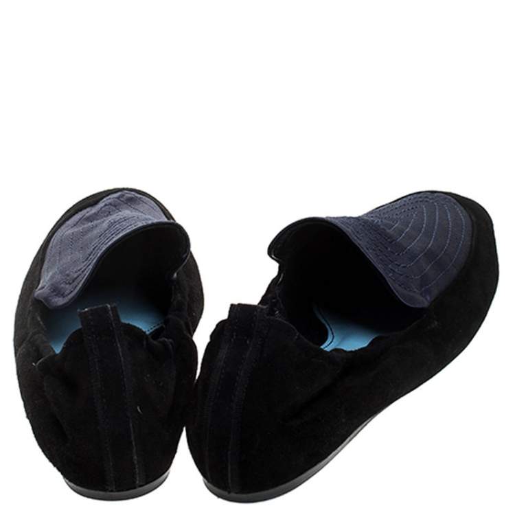 Pre Owned Lanvin Black Suede Leather And Blue Satin Scrunch Loafers Size 40