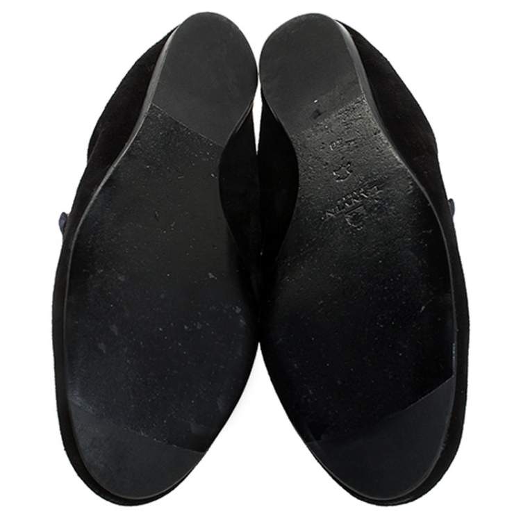 Pre Owned Lanvin Black Suede Leather And Blue Satin Scrunch Loafers Size 40