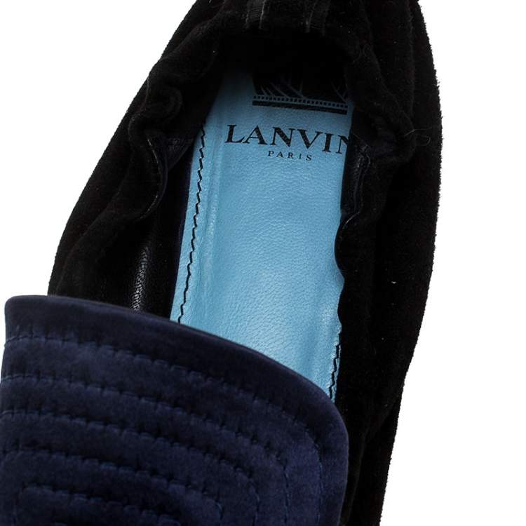 Pre Owned Lanvin Black Suede Leather And Blue Satin Scrunch Loafers Size 40