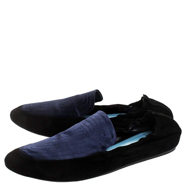 Pre Owned Lanvin Black Suede Leather And Blue Satin Scrunch Loafers Size 40