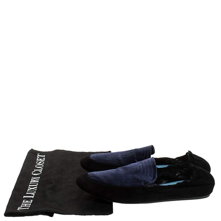 Pre Owned Lanvin Black Suede Leather And Blue Satin Scrunch Loafers Size 40