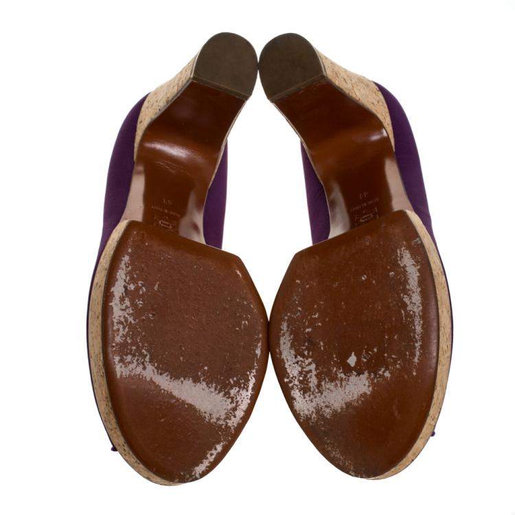 Pre Owned Lanvin Purple Canvas Peep Toe Platform Pumps Size 41