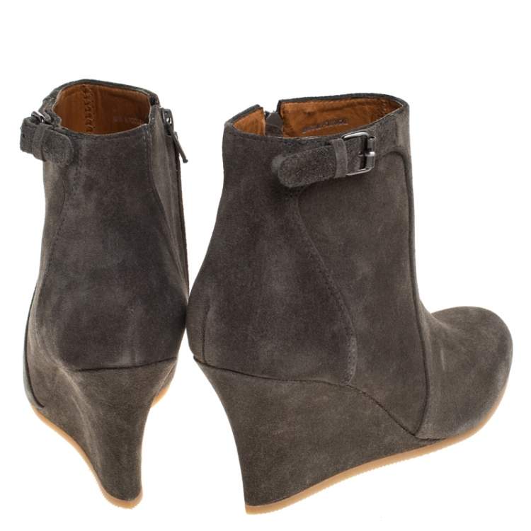 Pre Owned Lanvin Grey Suede Zip Wedge Ankle Boots Size 36.5