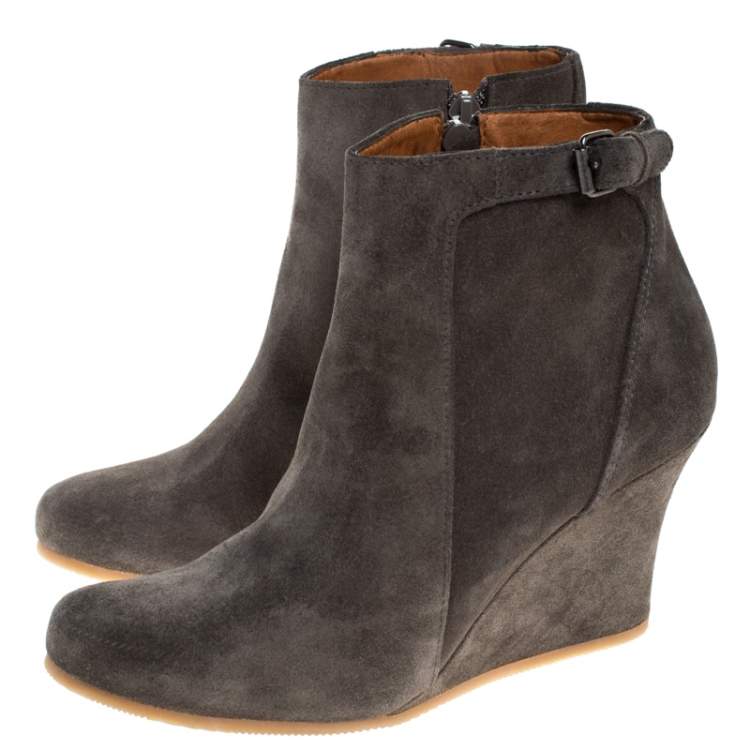Pre Owned Lanvin Grey Suede Zip Wedge Ankle Boots Size 36.5