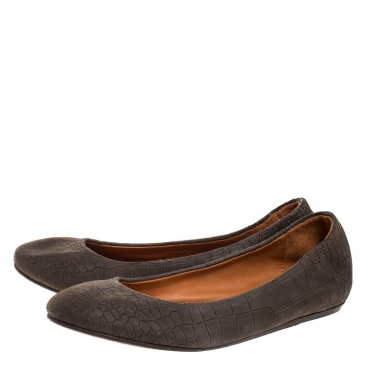 Pre Owned Lanvin Green Croc Embossed Leather Ballet Flats Size 36.5
