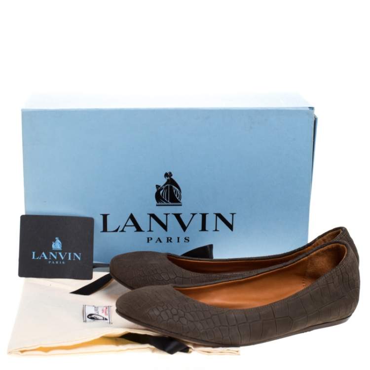 Pre Owned Lanvin Green Croc Embossed Leather Ballet Flats Size 36.5