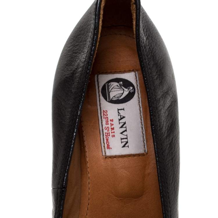 Pre Owned Lanvin Black Leather Scrunch Wedge Pumps Size 37