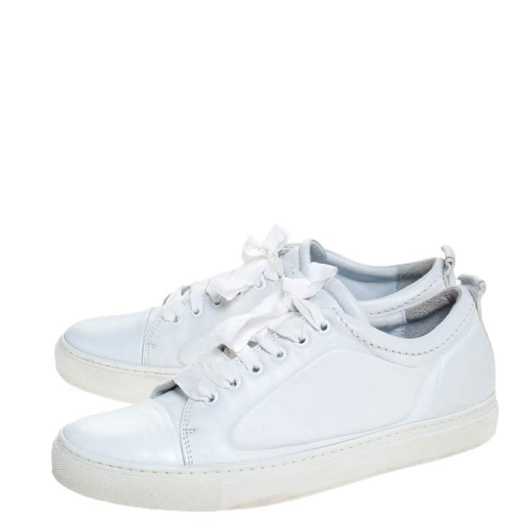 Pre Owned Lanvin Off-White Leather Lace Up Sneakers Size 39