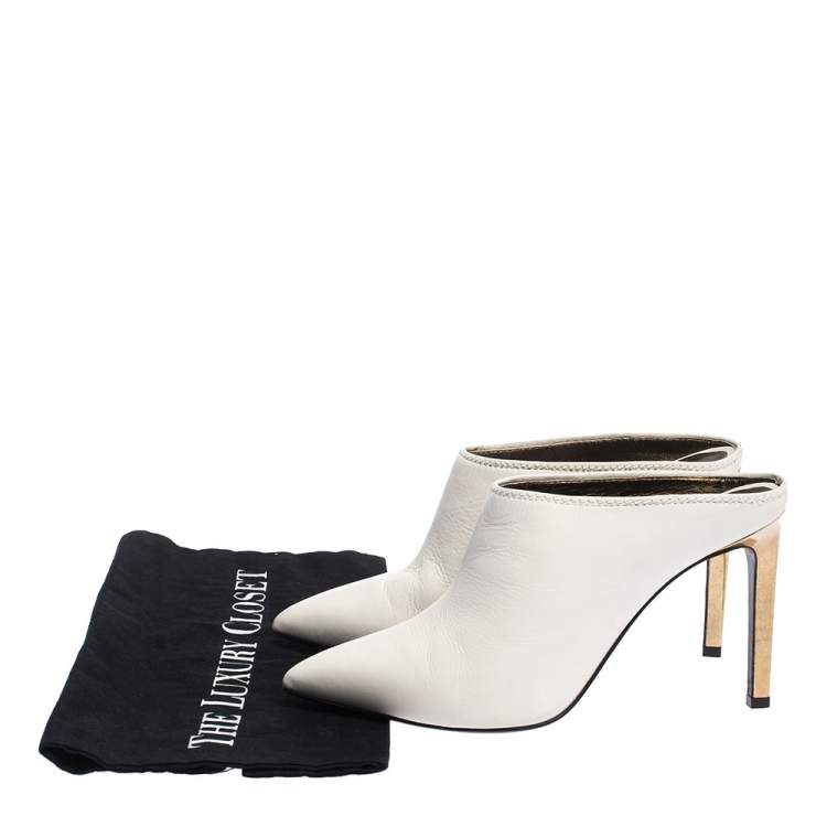 Pre Owned Lanvin White Leather Pointed Toe Mules Size 38.5