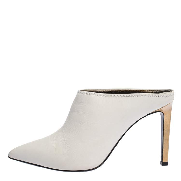 Pre Owned Lanvin White Leather Pointed Toe Mules Size 38.5
