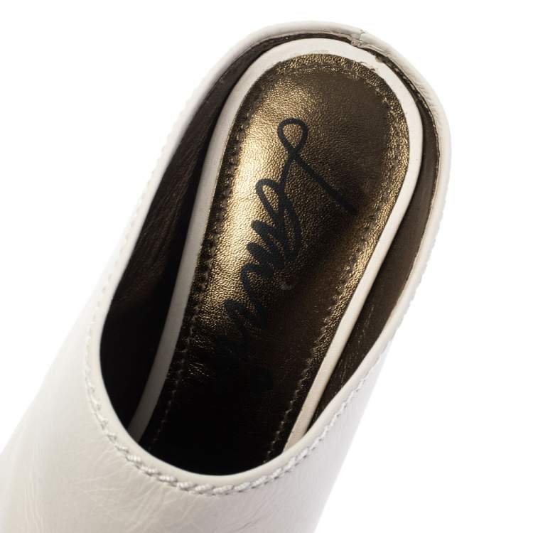 Pre Owned Lanvin White Leather Pointed Toe Mules Size 38.5