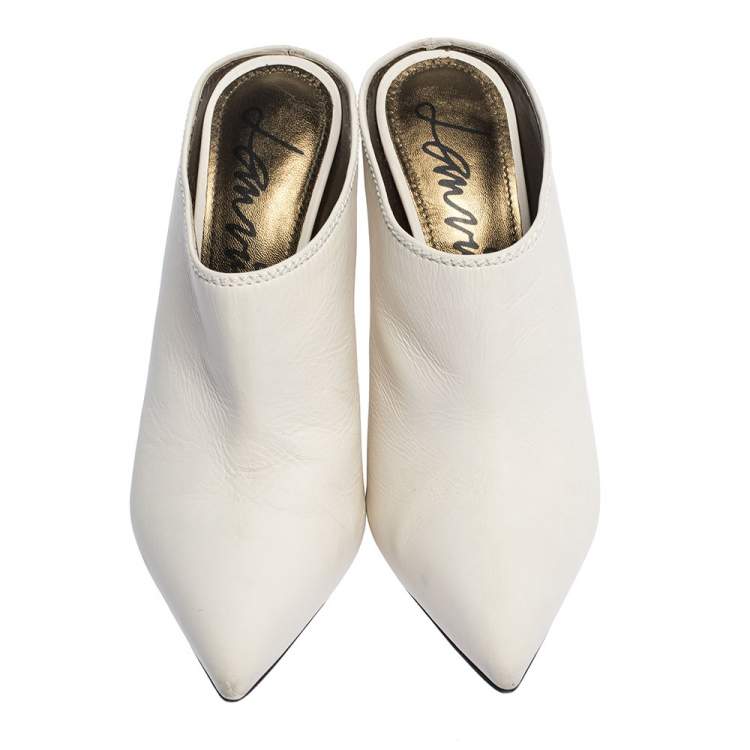 Pre Owned Lanvin White Leather Pointed Toe Mules Size 38.5